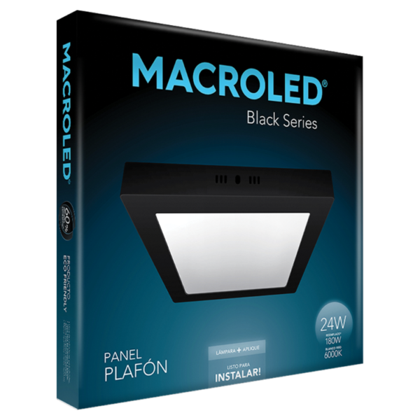 Panel LED Aplicar 24W-Cuadrado-294x294-2160Lm-6000K NEGRO - Image 4