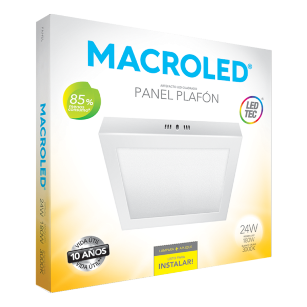 Panel LED Aplicar 24W-Cuadrado-294x294-2040Lm-3000K Blanco - Image 3