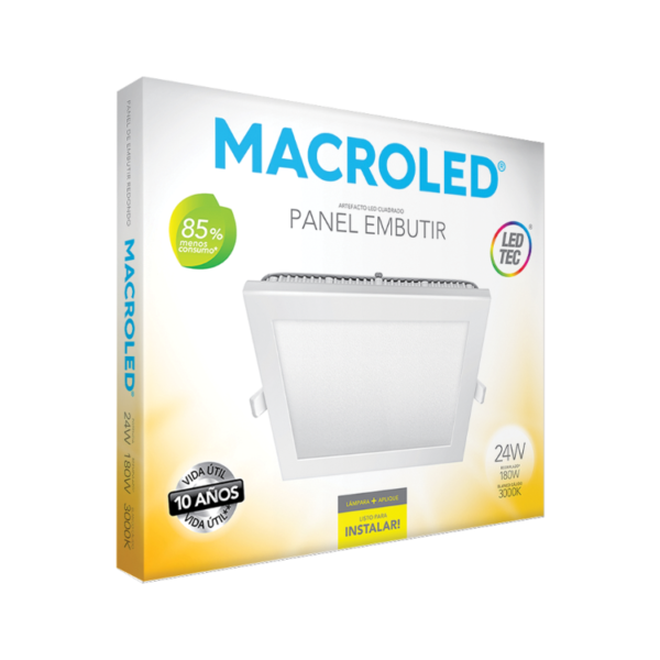 Panel LED Embutir 24W-Cuadrado-294x294-2040Lm-3000K Blanco - Image 4