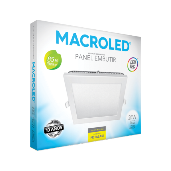 Panel LED Embutir 24W-Cuadrado-294x294-2040Lm-6000K Blanco - Image 4