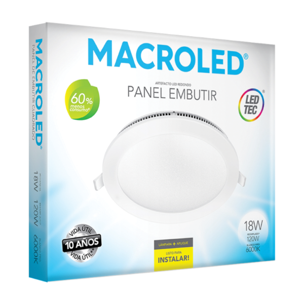 Panel LED Embutir 18W-Circular Ø22-1450Lm-6000K-Blanco - Image 5