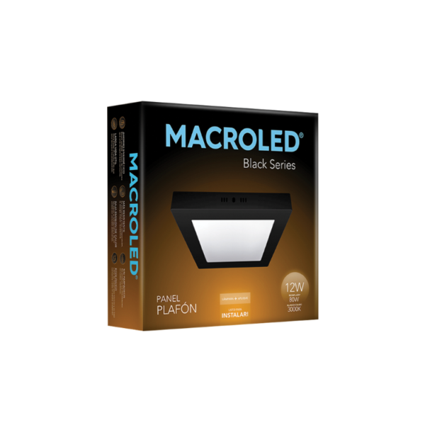 Panel LED Aplicar 12W-Cuadrado-17x17-1020Lm-3000K NEGRO - Image 4