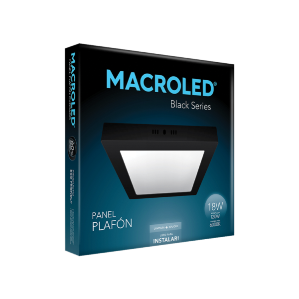 Panel LED Aplicar 18W-Cuadrada 22x22-1400Lm-6000K NEGRO - Image 4
