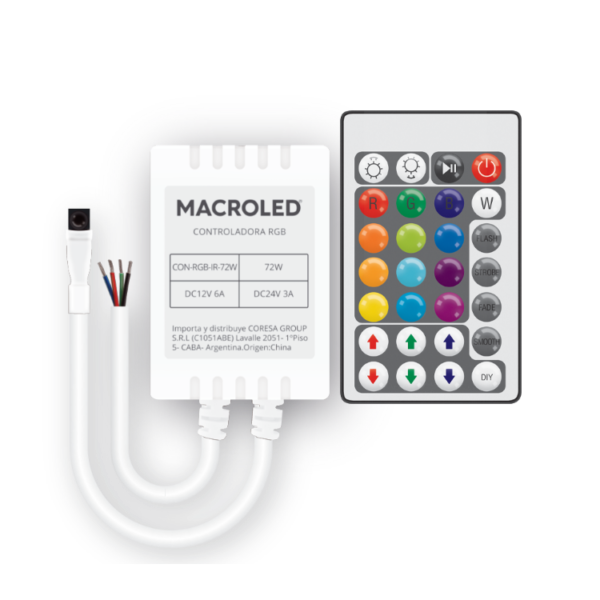 Led-CONTROLAD RGB REMOTO INFRARROJO - 12-24v - 6A- Hasta 5 metros